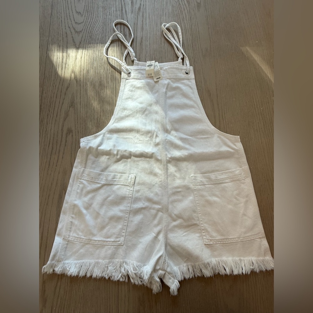 AE Aerie NWT 2024 White Denim Overalls shorts M medium